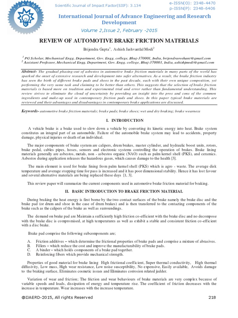 Review of Automotive Brake Materials | PDF | Friction | Wear