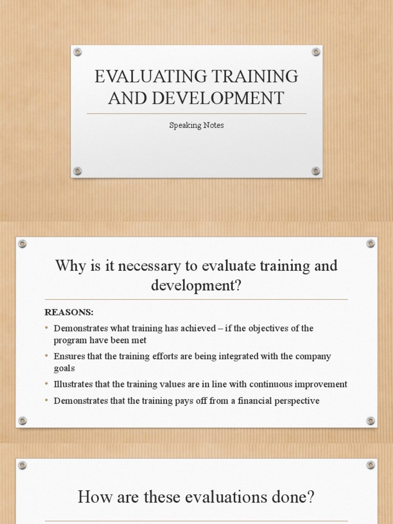 EVALUATING TRAINING AND DEVELOPMENT Speaking Notes | PDF