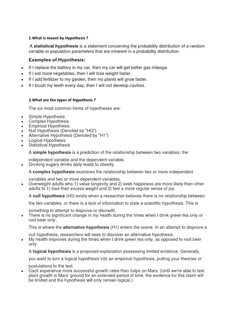 Examples of Hypothesis 1.what Is Meant by Hypothesis ? PDF