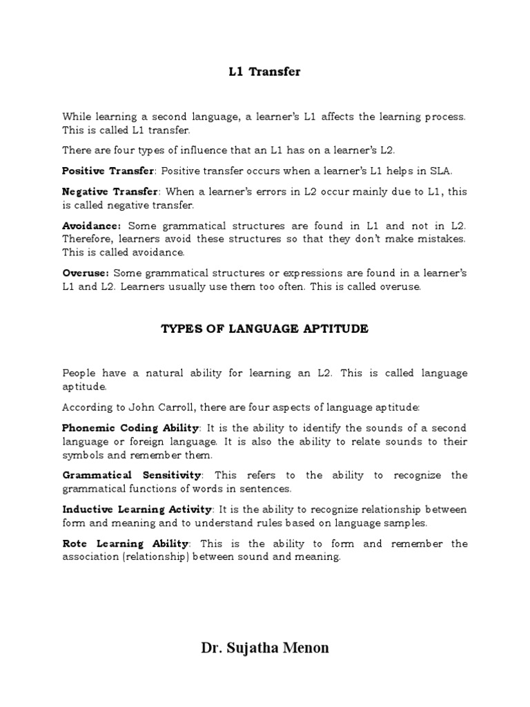 Understanding L1 Transfer in SLA | PDF
