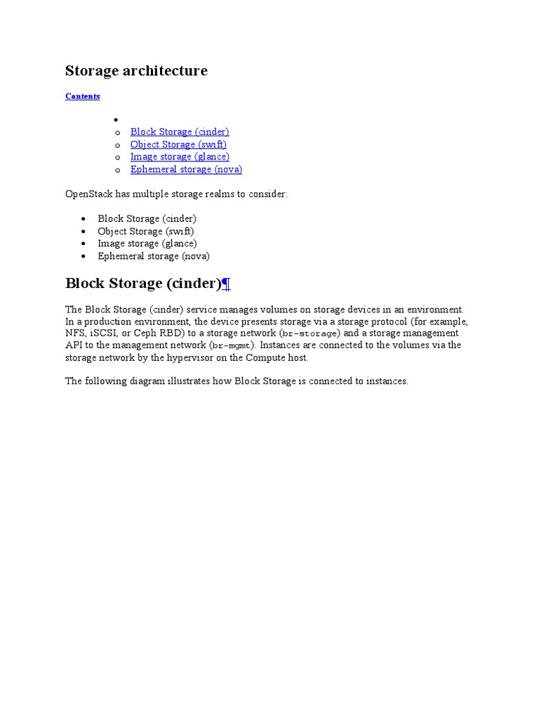 Storage Architecture: Block Storage (Cinder) Object Storage (Swift ...