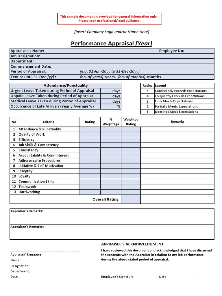 Performance Appraisal Form Template | PDF | Performance Appraisal ...