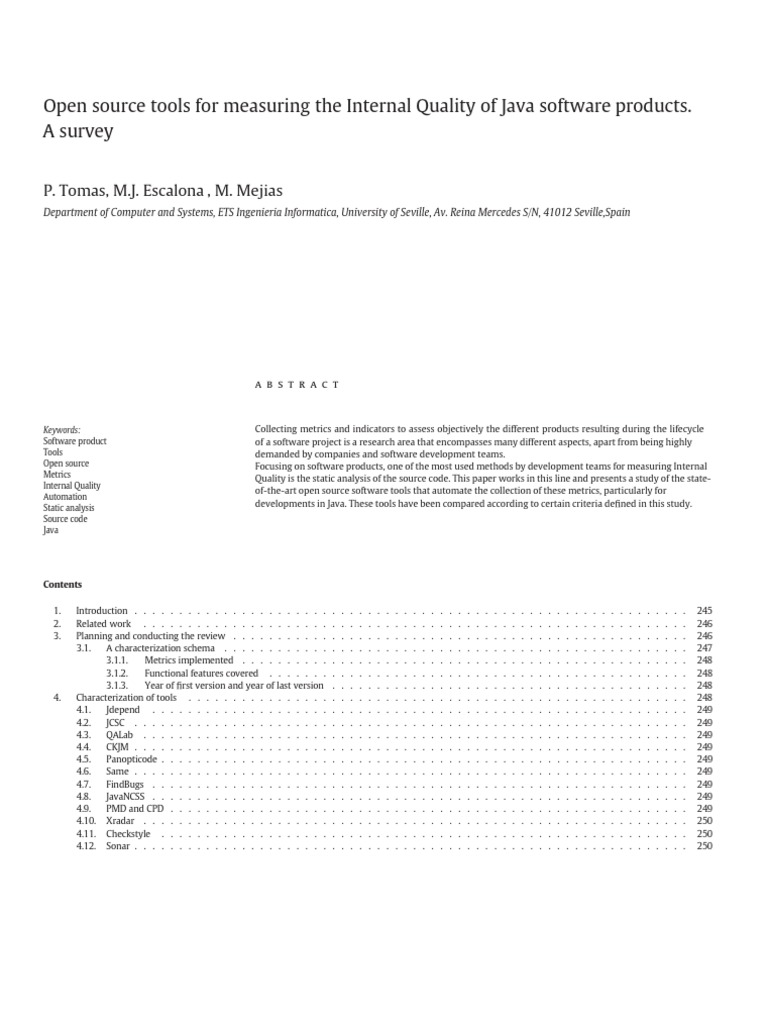 Open Source Tools For Measuring The Internal Quality Of Java Software