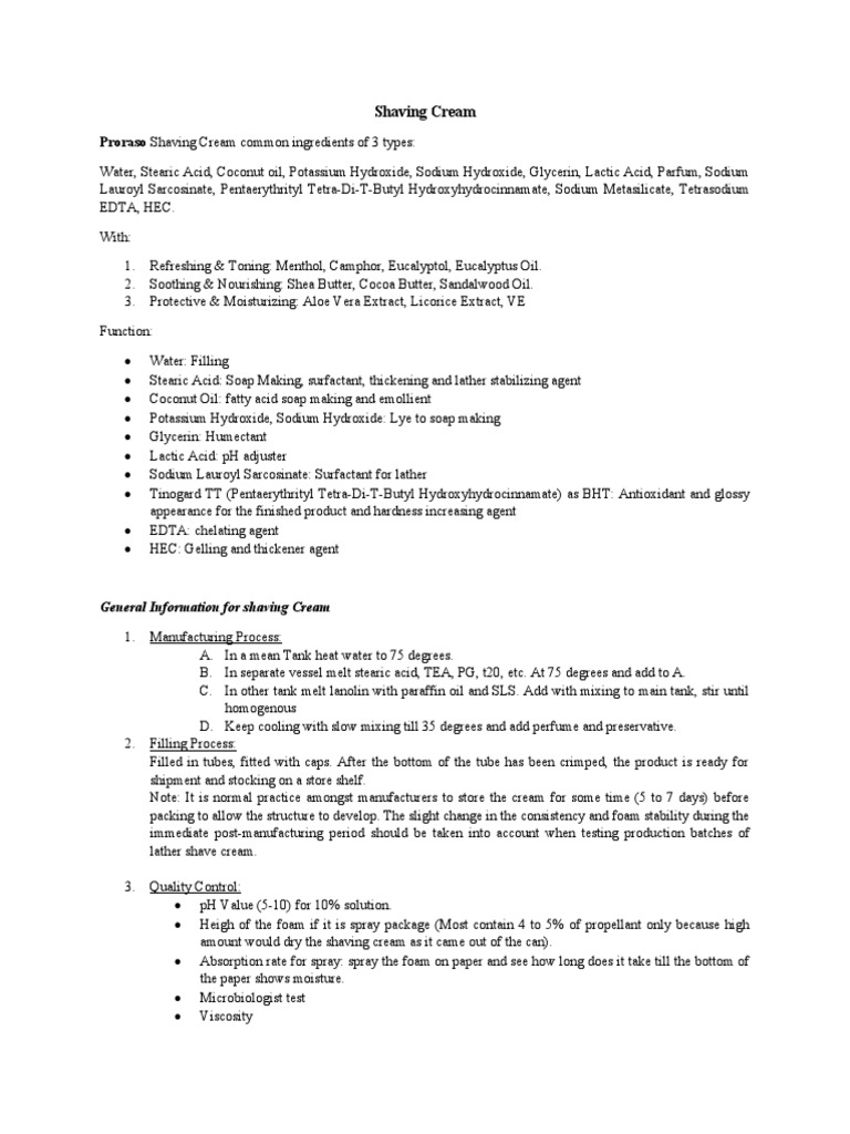 Proraso Shaving Cream Common Ingredients of 3 Types PDF Soap