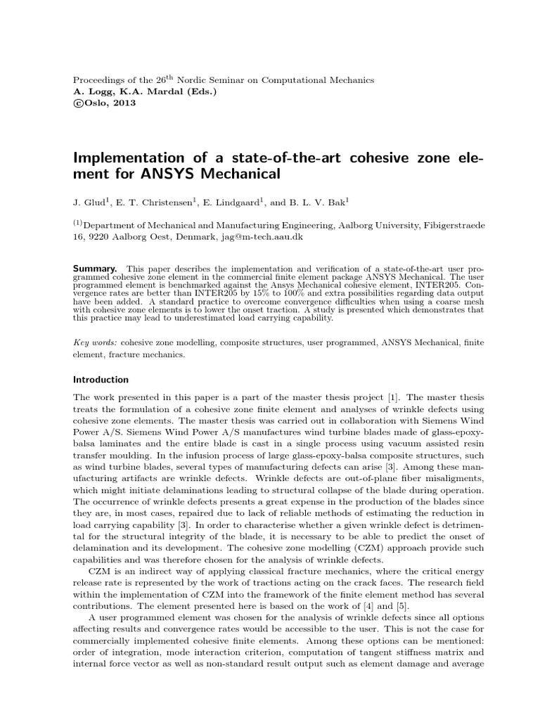 Implementation of A State-Of-The-Art Cohesive Zone Ele-Ment For ANSYS ...