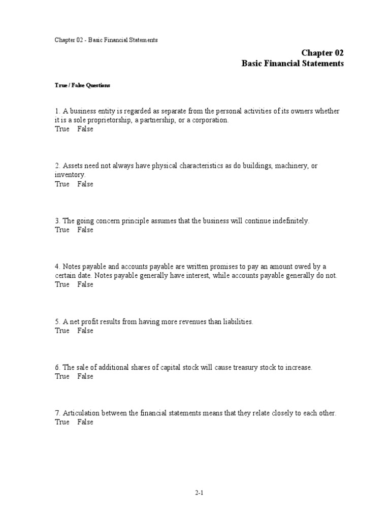 Chapter 02 - Basic Financial Statements | PDF | Equity (Finance ...