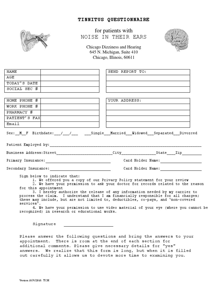 Tinnitus Questionnaire PDF Tinnitus Ménière's Disease