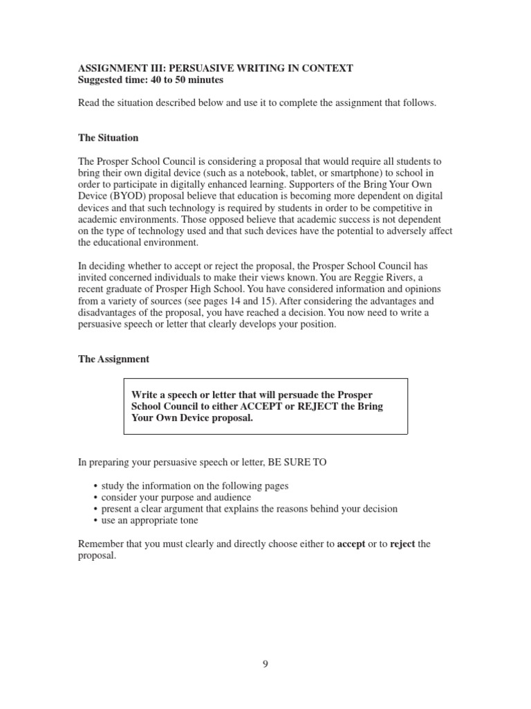 Persuasive Writing Assignment: BYOD Proposal | PDF | Social Science