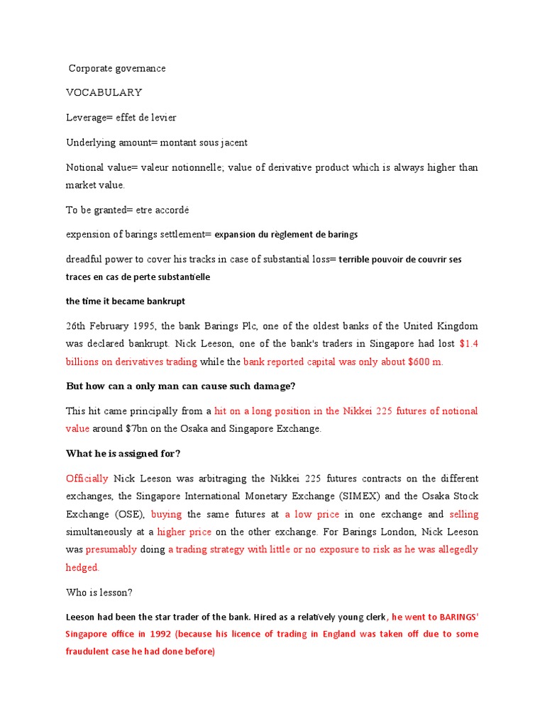 Baring Bank Case PDF Futures Contract Corporations