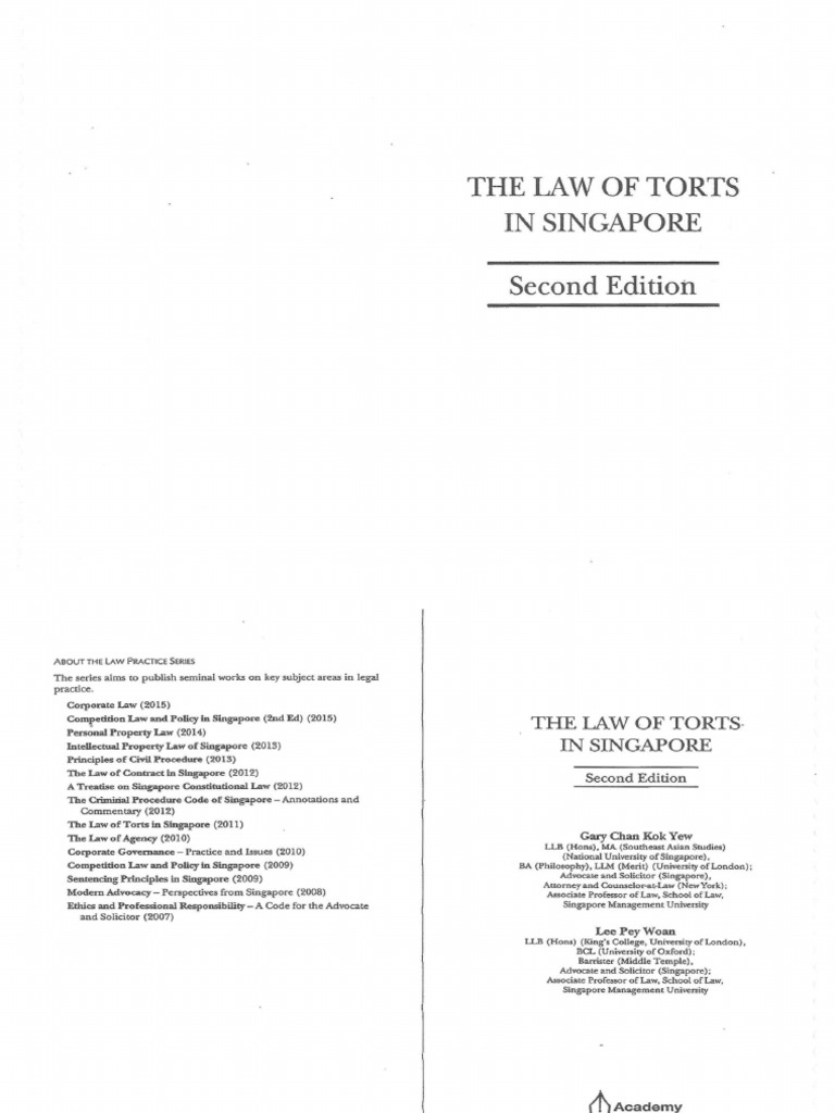 Gary Chan Kok Yew Lee Pey Woan The Law Of Torts B Ok Xyz Pdf Pdf Negligence Tort