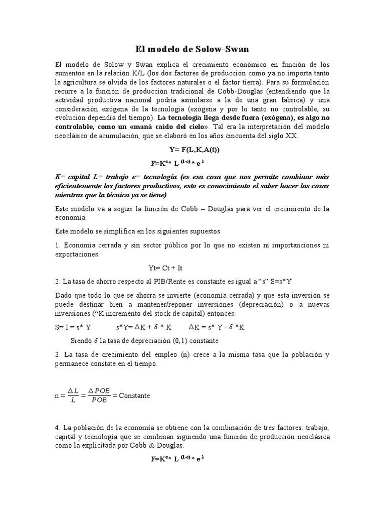 El Modelo de Solow PDF Crecimiento económico Ahorro
