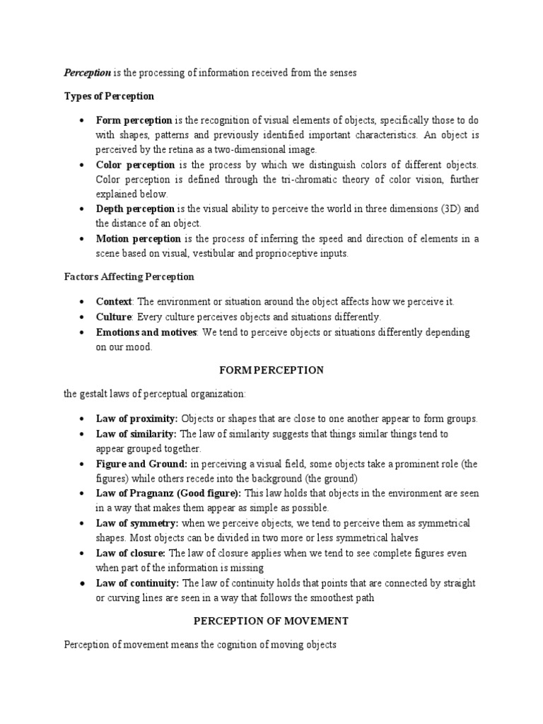 Understanding Types of Perception | PDF | Perception | Visual Perception