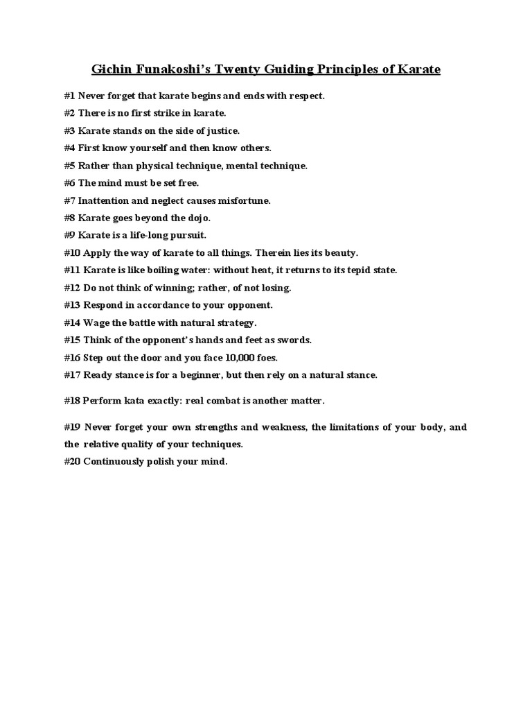 Funakoshi's 20 Principles of Karate | PDF