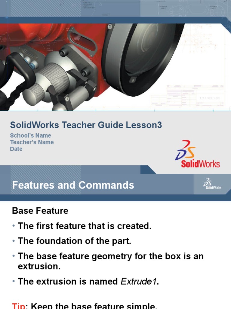 SolidWorks Lesson 3: Base Features Guide | PDF | Extrusion | Plane ...