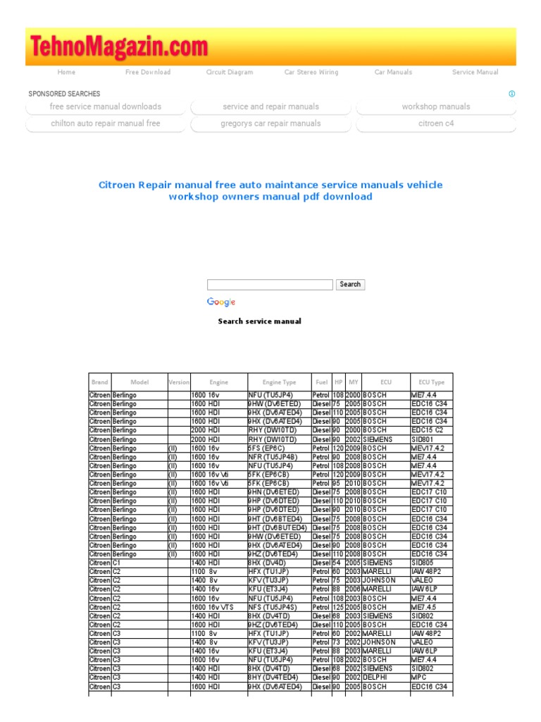 Citroen Repair Manual Free Auto Maintance Service Manuals Vehicle Owners Manual PDF