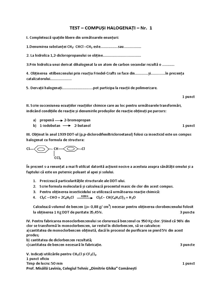 Chimie - CL Xi - Compusi - Halogenati - NR.2 PDF | PDF