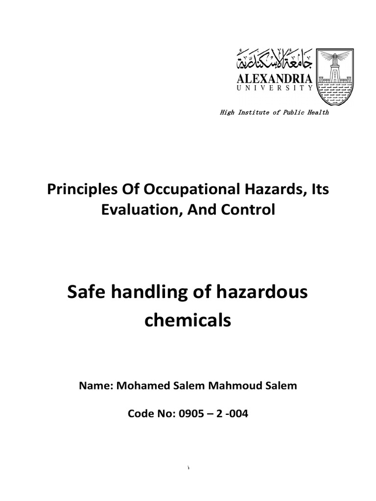Safe Handling of Hazardous Chemicals PDF Dangerous Goods