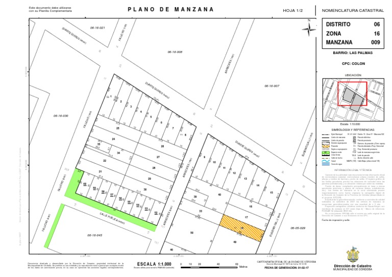 Plano de Manzana: Nomenclatura Catastral HOJA 1/2 | PDF
