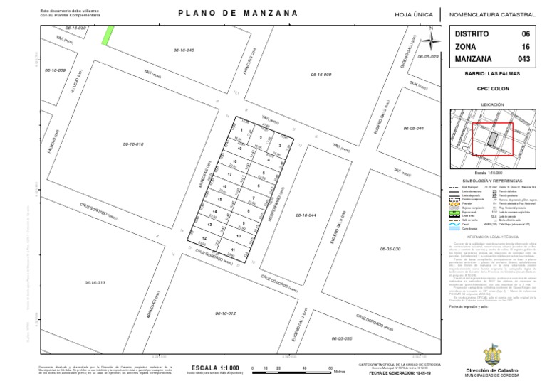 Plano de Manzana: Nomenclatura Catastral Hoja Única | PDF