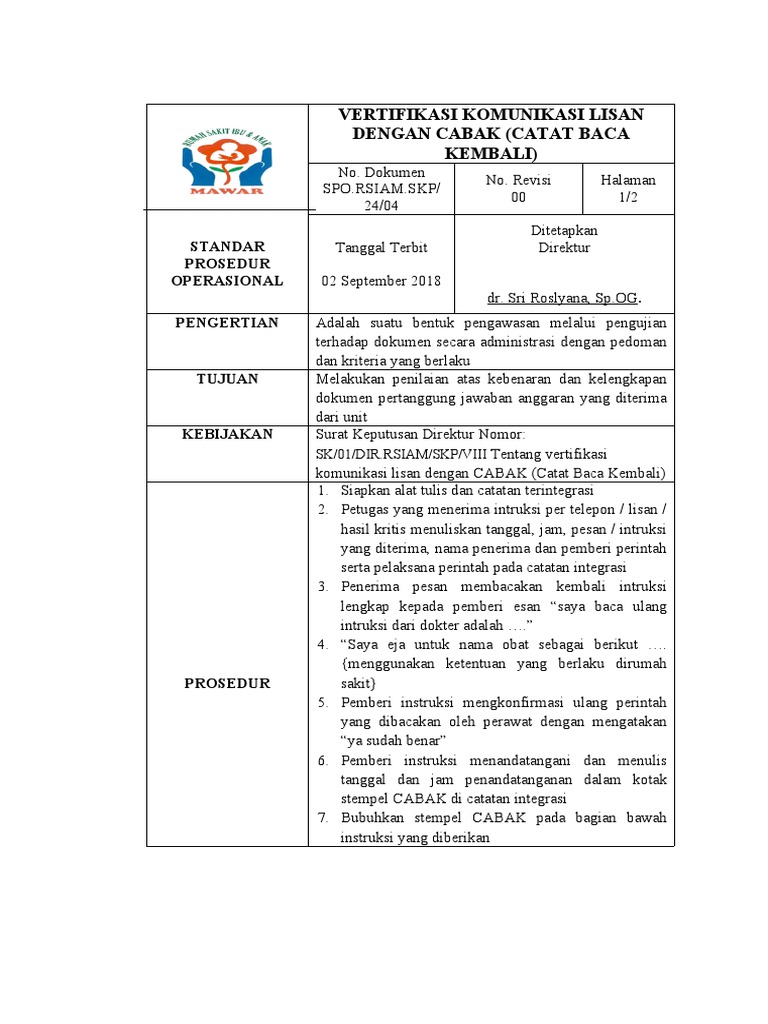 Prosedur Verifikasi CABAK Keperawatan | PDF