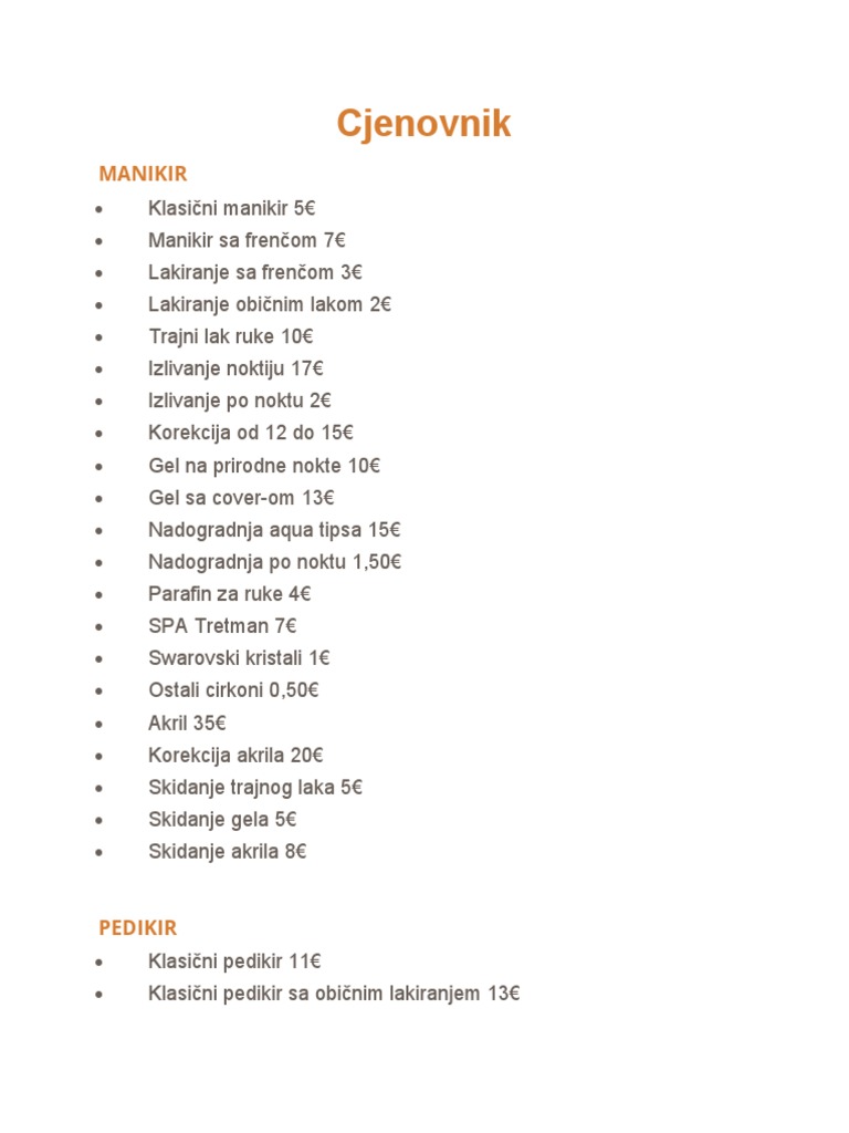 Cjenovnik | PDF