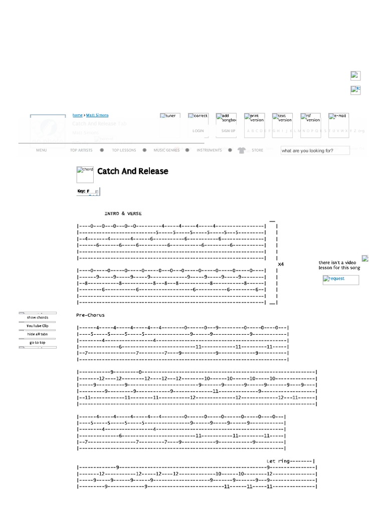 Catch And Release Tab Matt Simons E Chords Pdf Pdf