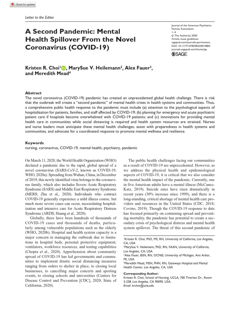 A Second Pandemic: Mental Health Spillover From The Novel Coronavirus ...