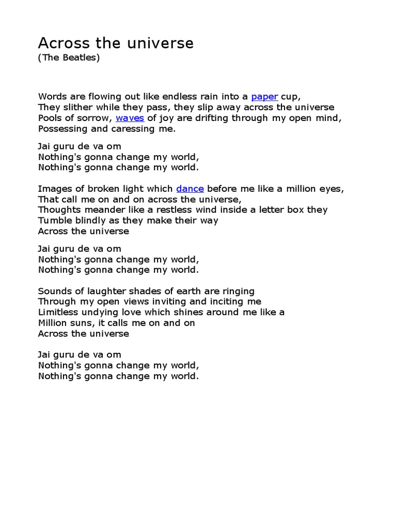 Across the Universe Lyrics Analysis | PDF | Poetry