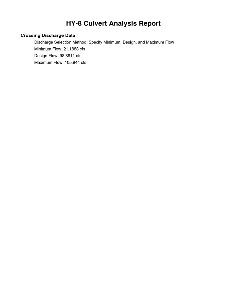 HY-8 Culvert Analysis Report: Crossing Discharge Data | PDF | Discharge ...
