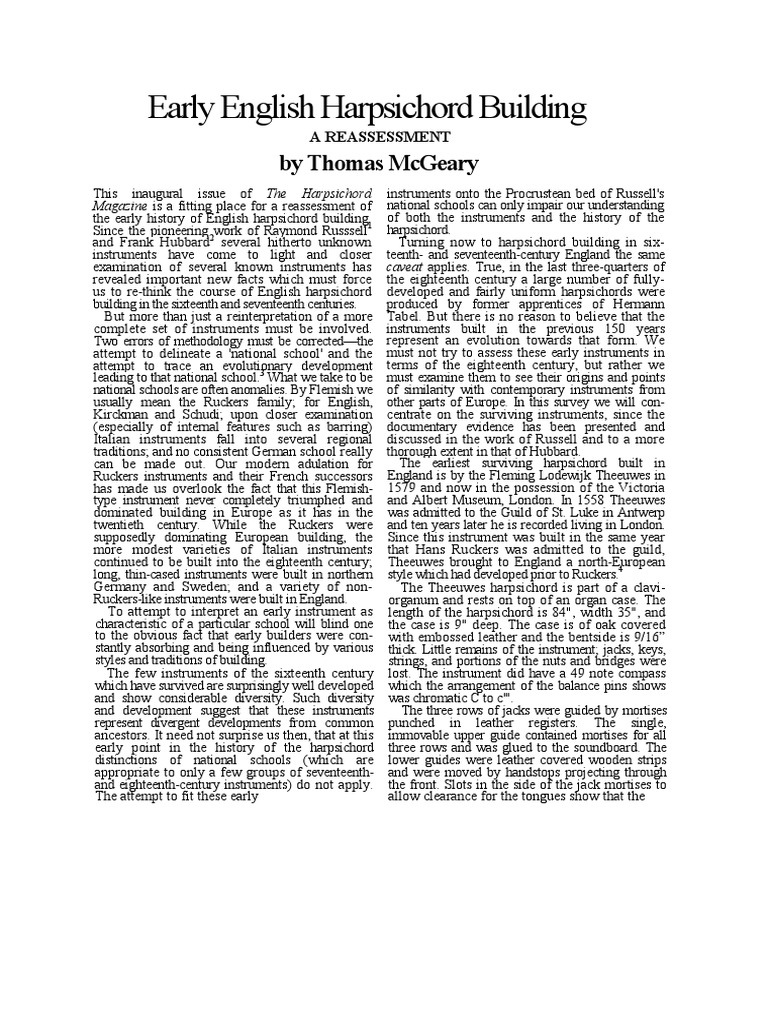 Early English Harpsichord Building by Thomas Mcgeary PDF