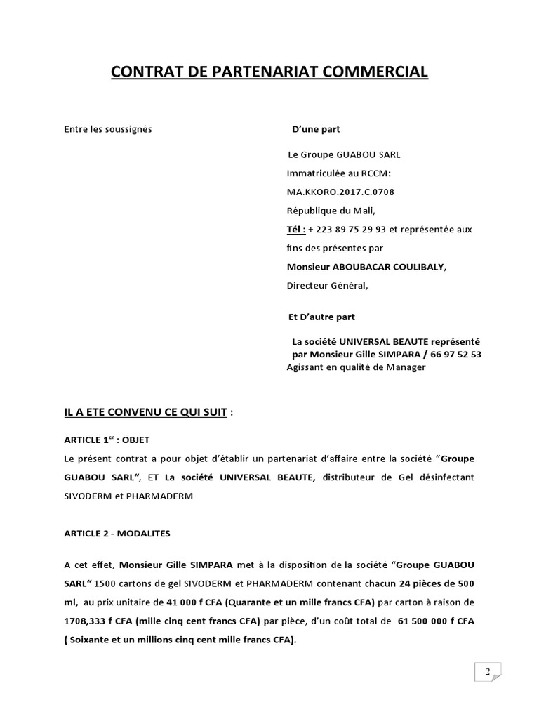 Exemple Contrat De Partenariat Simple Gratuit Word