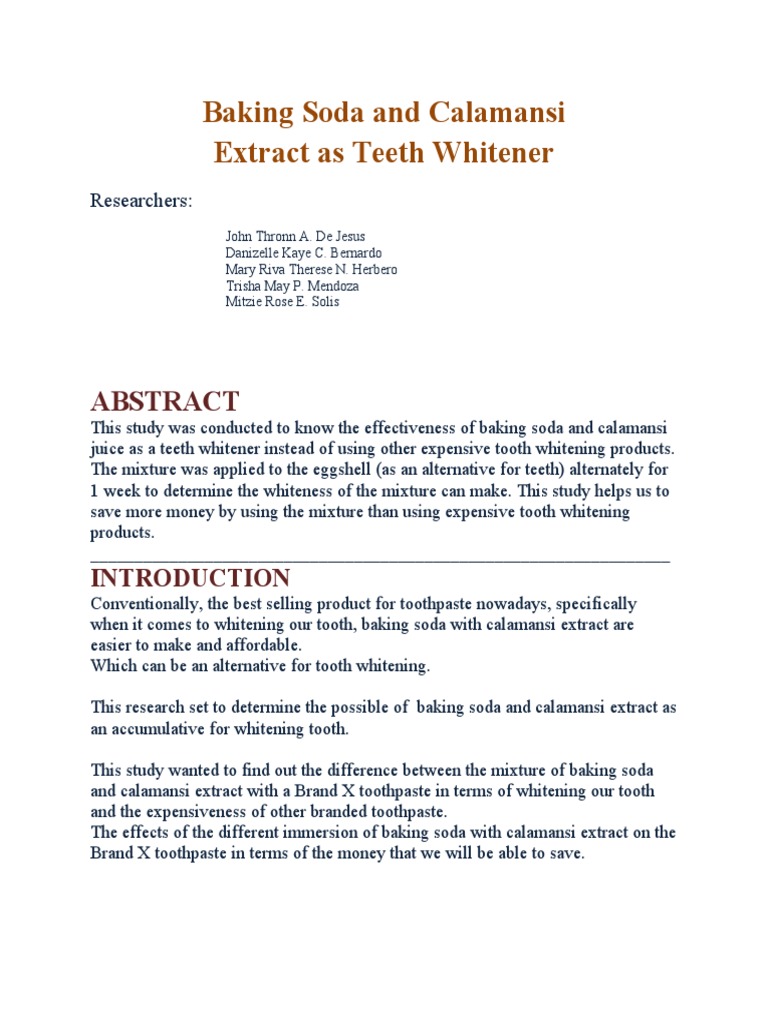 Baking Soda and Calamansi Extract As Teeth Whitener Researchers PDF