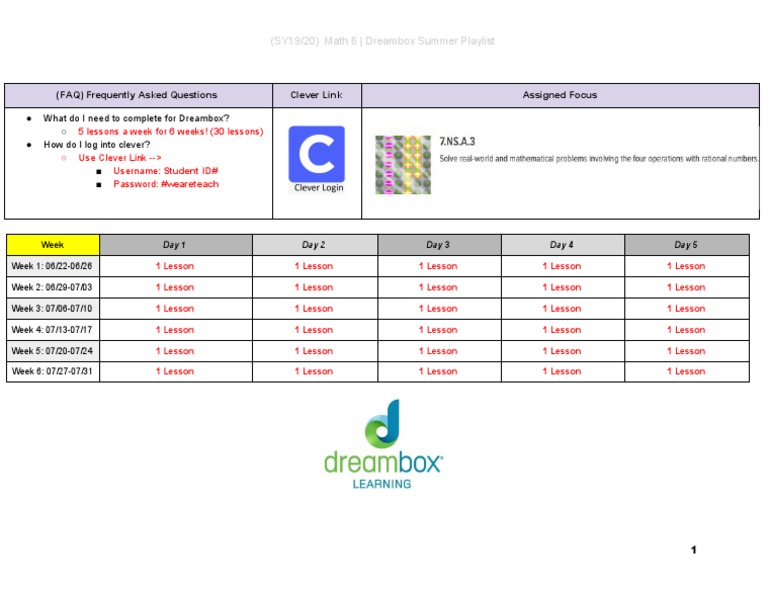 Math 6 Dreambox Summer Playlist | PDF
