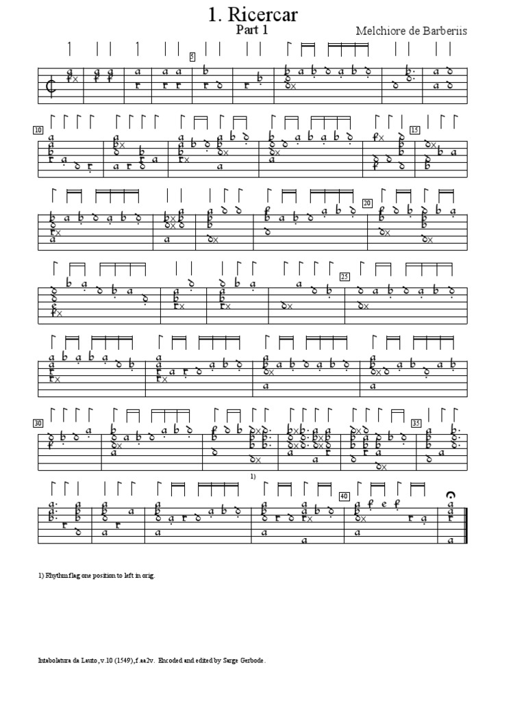 Melchiore de Barberiis Ricercar Transcription | PDF