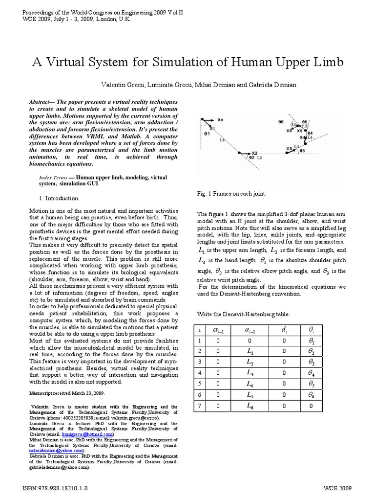 Virtual Reality Simulation of Upper Limb | PDF | Matlab | Anatomical ...