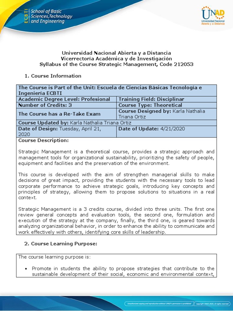 Strategic Management Course Syllabus | PDF | Strategic Management ...