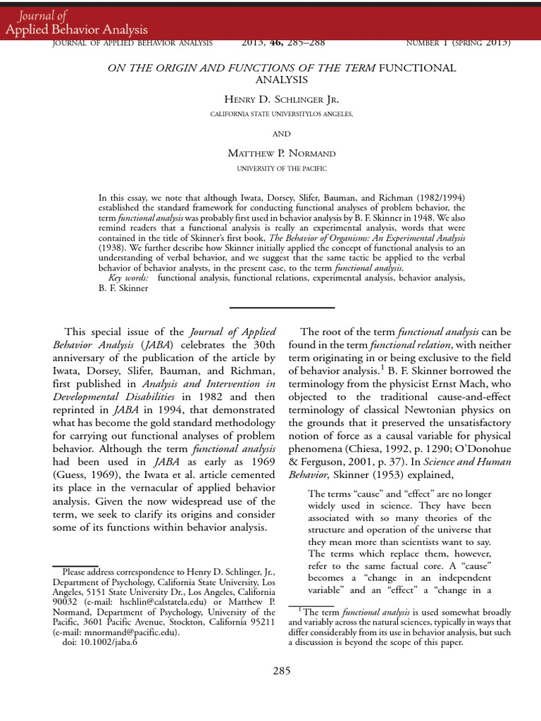Origins of Functional Analysis in Behavior | PDF | Behaviorism | Psychology