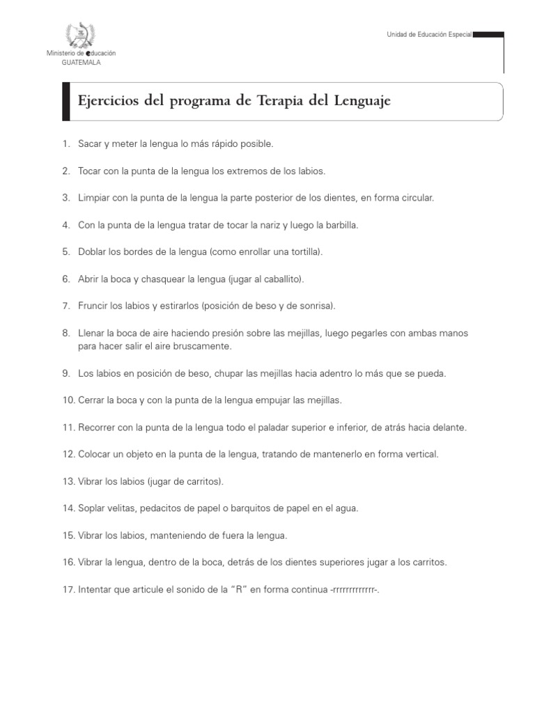 Ejercicios de Terapia del Lenguaje | PDF