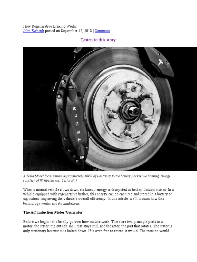 How Regenerative Braking Works PDF Electric Motor Brake