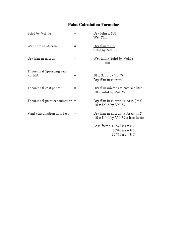Paint Calculation Formulae