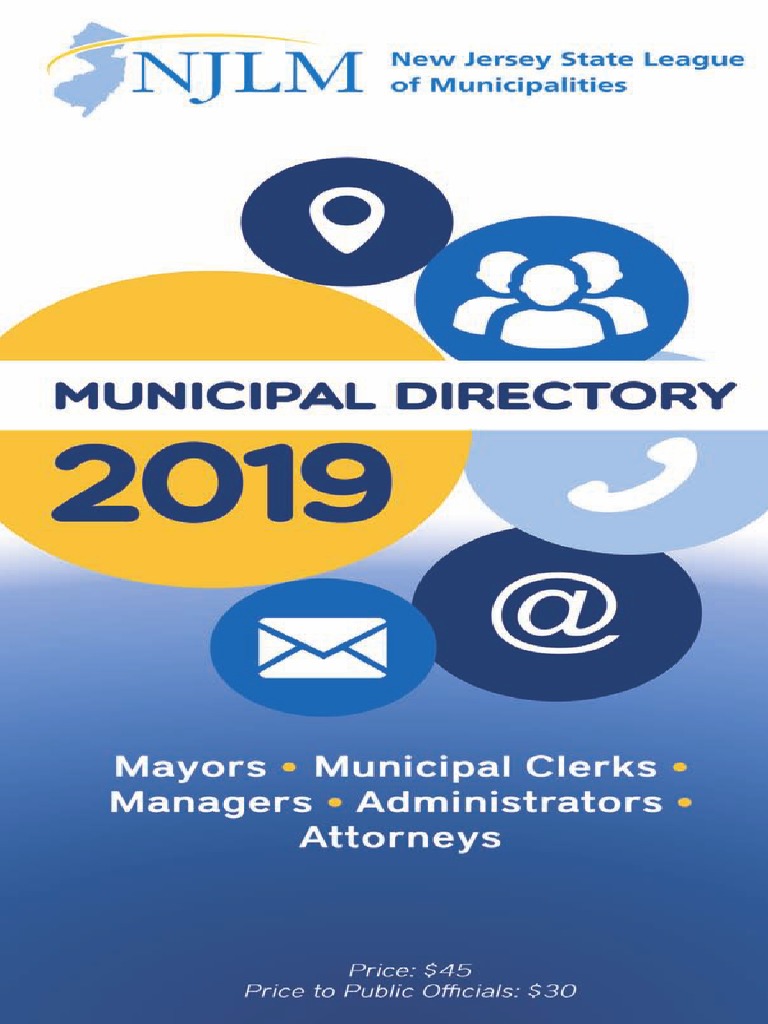 NJ League of Municipalities Directory 2019 | PDF | New Jersey | Government  Institutions