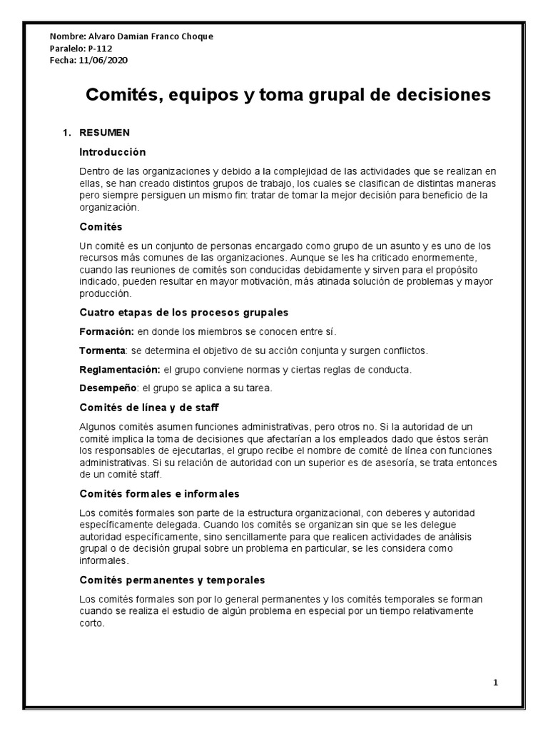 Comités y Equipos en la Toma de Decisiones | PDF | Business | Science