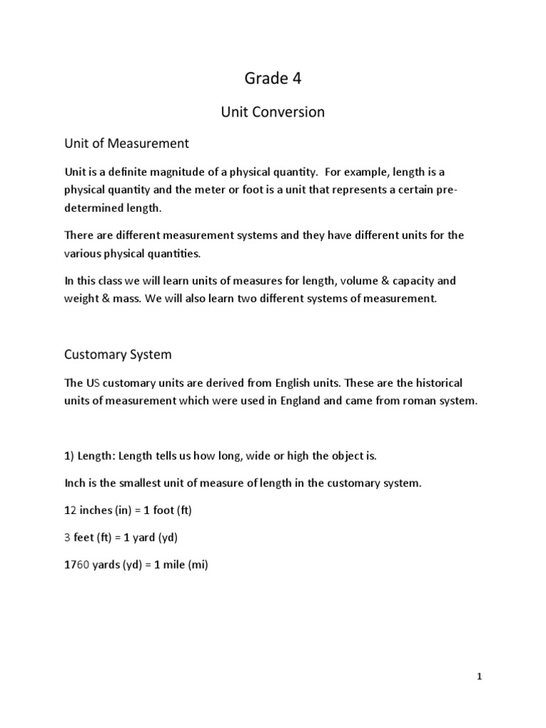 Grade 4: Unit Conversion | PDF | Wellness