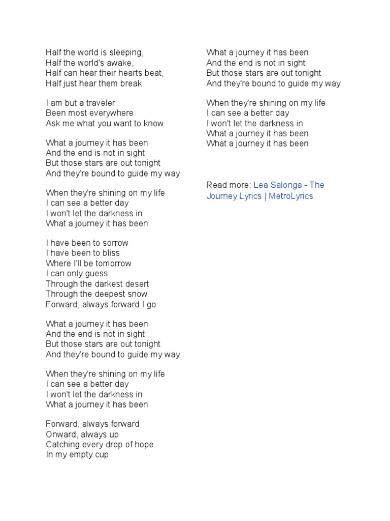 Lea Salonga The Journey Lyrics Metrolyrics Pdf