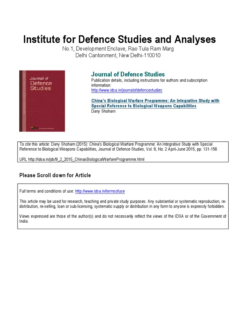 Institute For Defence Studies and Analyses | PDF | Biological Warfare ...