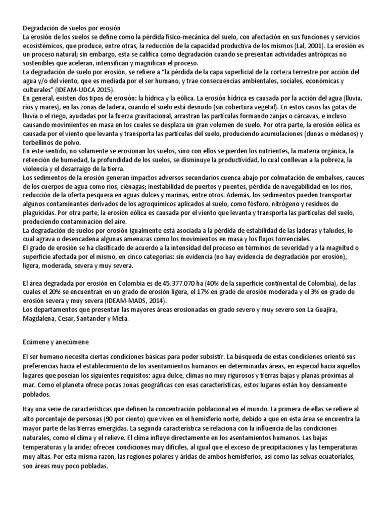 Erosión del Suelo: Causas y Consecuencias | PDF | Erosión | Suelo