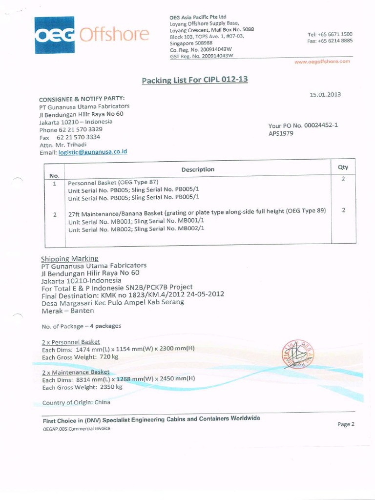 Packing List & Certificate MB001, MB002, PB005, PB006 PDF | PDF
