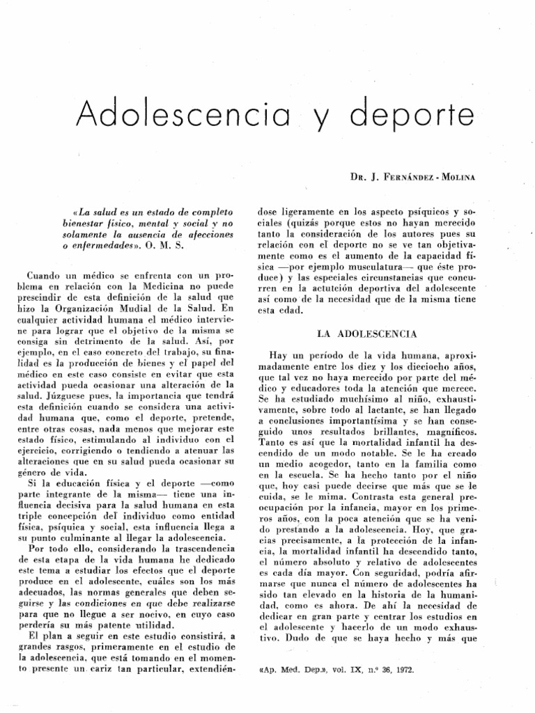 Adolescencia y Deporte Fernandez Molina | PDF | Adolescencia | Deportes