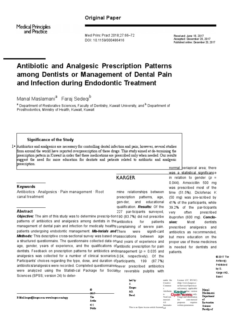 Antibiotic and Analgesic Prescription Pattern Amon | PDF | Dentistry ...