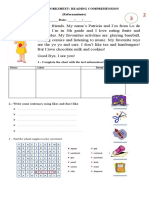 Reading Comprehension Worksheet: Patricia's Likes and Dislikes